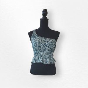 NWOT Urban Outfitters One Shoulder Peplum Crop in Green Floral